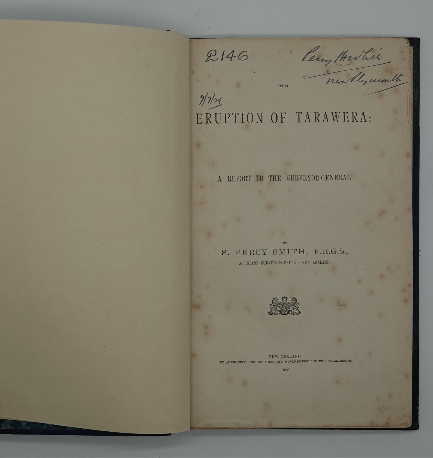 A rare and important record of a major natural disaster.. Eruption of Tarawera by S. Percy Smith, 1886