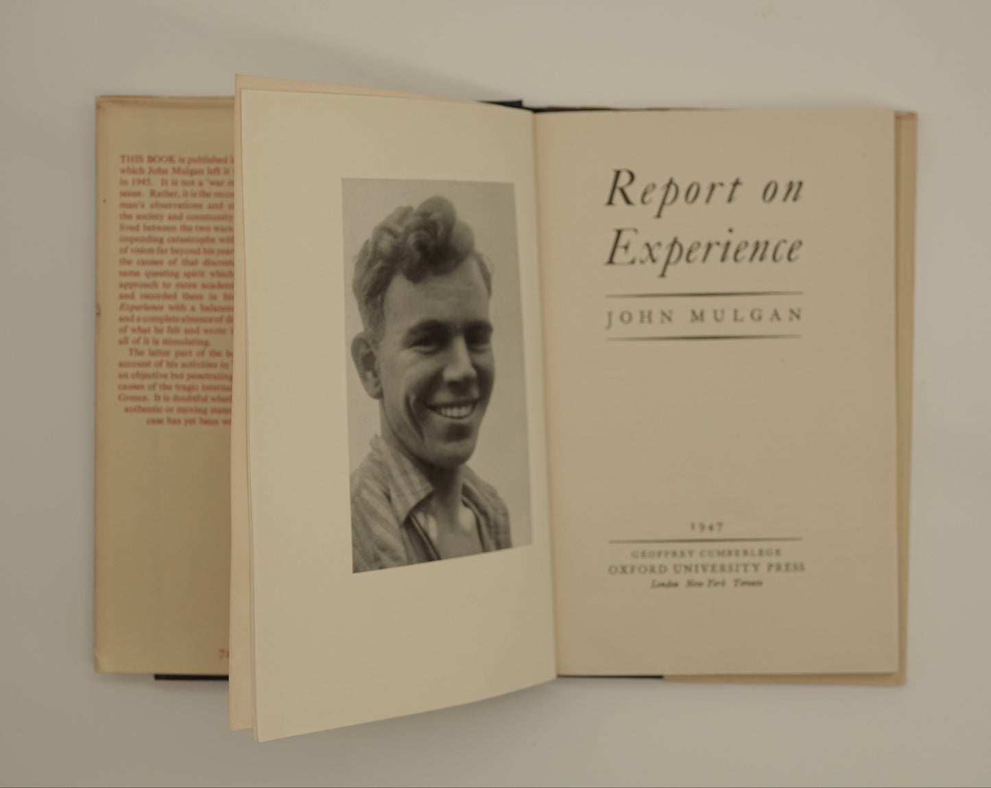 Report on Experience , first edition memoir from NZ author John Mulgan