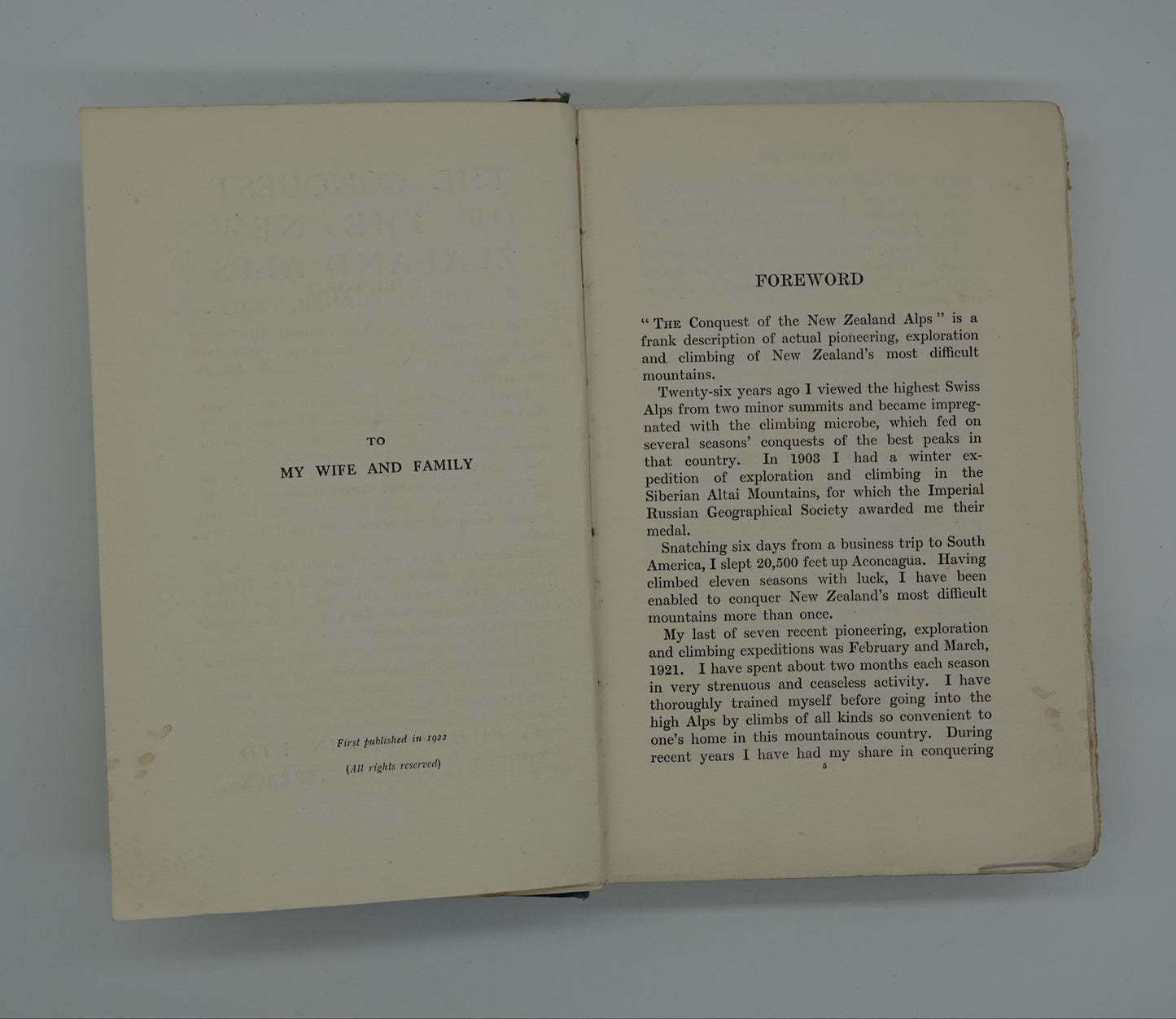 Scarce and collectible climbing literature... The Conquest of the New Zealand Alps	by Samuel Turner, 1922