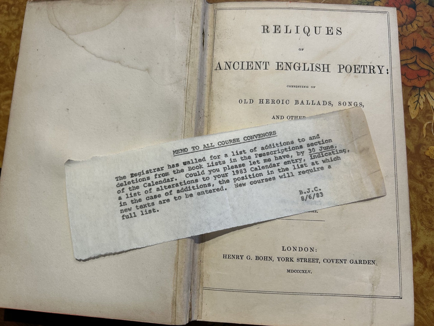 Reliques of Ancient English Poetry collected by Thomas Percy, Bishop of Dromore, 1855