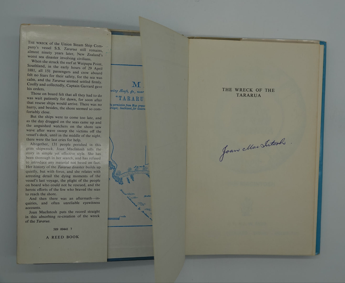 A signed first edition of The Wreck of the Tararua