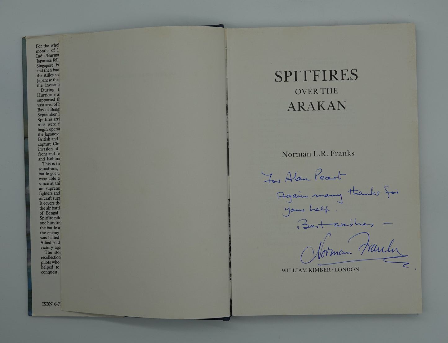 Spitfires over the Arakan, book and letter, both signed and inscribed by the author to a recognised war hero!